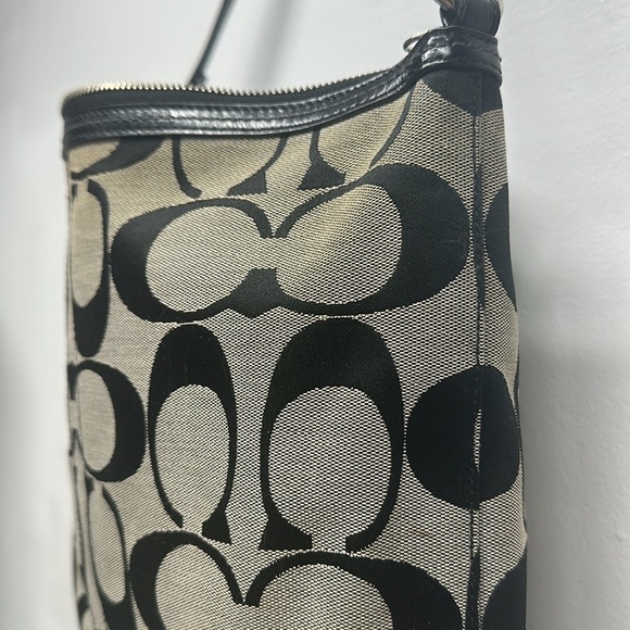 Coach Chelsea Signature Stripe Hobo Bag Shoulder Purse Canvas 12824 Black Gray - Picture 5 of 13